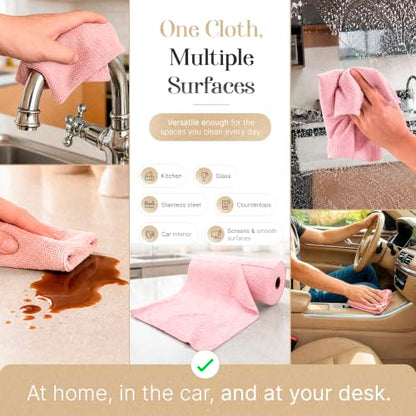 Microfiber Cleaning Cloth Roll 20 Sheets 11" x 10" Tear Away Microfiber Towel Roll Reusable Paper Towels Washable Ultra Absorbent Lint-Free Cleaning Cloths for Kitchen, Car and Home Use, Pink - color: Pink