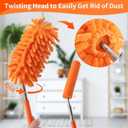 Mini Duster for Cleaning, 360° Bendable Hand Dusters with Extension Pole, Washable Small Duster for Car Interior, Office, Furniture - color: 3 Pack Blue Grey Green
