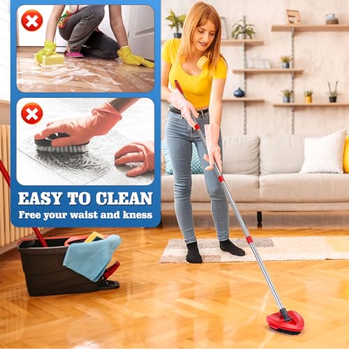 4 Packs Spin Mop Replacement Heads Compatible with Ocedar RinseClean 2-Tank System, 30-58" Mop Handle,Mop Scrub Brush and Base Combo Set,Mopping Refills Easy to Replace and Cleaning - color: Blue Scrub Brush Mop Set, size: For 2-Tank