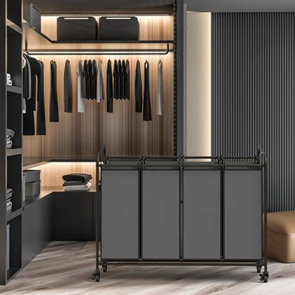 Simple Houseware 4-Bag Heavy Duty Laundry Sorter Rolling Cart, Dark Grey - color: Dark Grey