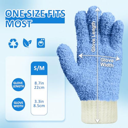 MIG4U Microfiber Dusting Gloves House Cleaning Glove for Blinds, Windows, Shutters, Furniture, and Car, Reusable Lint-Free Blue 2 Pairs S/M - color: Blue Mitten + Gloves