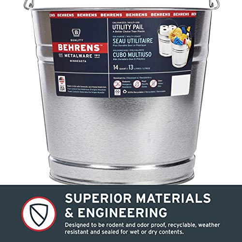 Behrens Galvanized Steel Utility Pail 14-Quart - size: 14 quarts, style: Galvanized