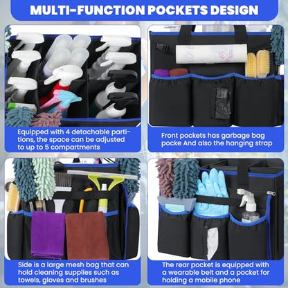 Large Rolling Cleaning Caddy Bag with Detachable Trolley and Shoulder Strap