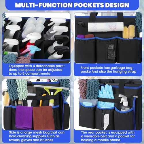 Large Rolling Cleaning Caddy Bag with Detachable Trolley and Shoulder Strap