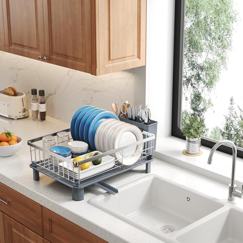 SNTD Dish Drying Rack for Small Kitchen Counter, 11" W x 15" L, Silver - color: Silver, size: 11" W x 15" L