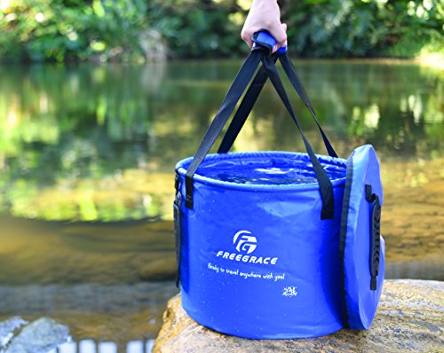 Freegrace Collapsible Water Bucket with Lid 10L Portable Camping Wash Basin - color: Navy Blue, size: 10L