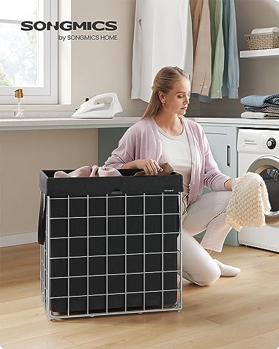 SONGMICS Laundry Hamper, Collapsible, 29 Gal. (110L) - color: Silver + Classic Black, size: 110 L