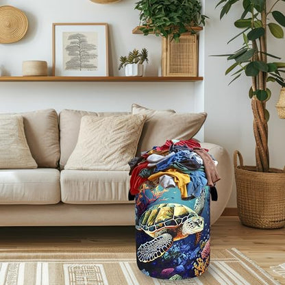 Sea Turtle Laundry Basket Oxford Cloth Foldable Hamper 18.9x16.5 Inch - color: Ocean Animal Colorful Sea Turtle