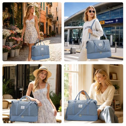Large Travel Duffle Bag Carry on Weekend Bag with Shoes Compartment Gym Bags for Travel Women Men Waterproof Business Work Overnight Trips Sport Hospital Airplane Travel Essentials GreyBlue - color: A21-GreyBlue