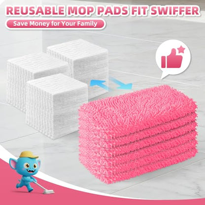 8 Pack Reusable Mop Pads for Swiffer, Microfiber Dry Sweeping Cloths, Pink - color: Pink