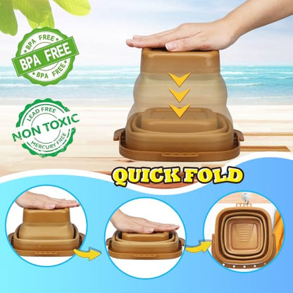 Dilabnba 3-Pack Collapsible Beach Buckets with Mesh Bag, Silicone Sand Water Pails for Kids, Easter Buckets, Portable Beach Toys for Travel, Camping, Fishing, Summer Fun - style: Square