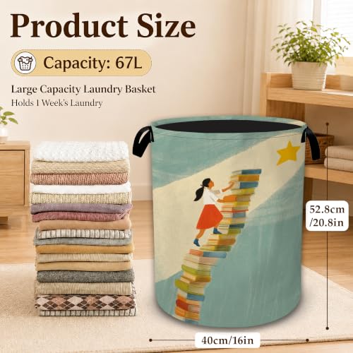 Dream Stairway Large Clothes Hamper, Portable Collapsible Laundry Basket with Handles, Freestanding Storage Bin for Bedroom Bathroom Dorm Laundry Room - color: Dream Stairway