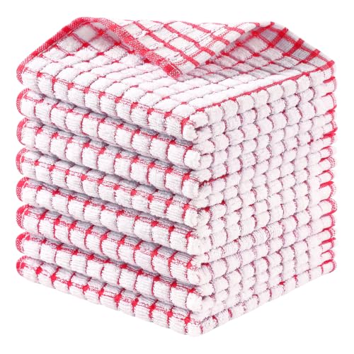 Homaxy 8 Pack Terry Kitchen Dish Cloths, 12"x12", Red - color: Red, size: 12 x 12 - 8 Pack