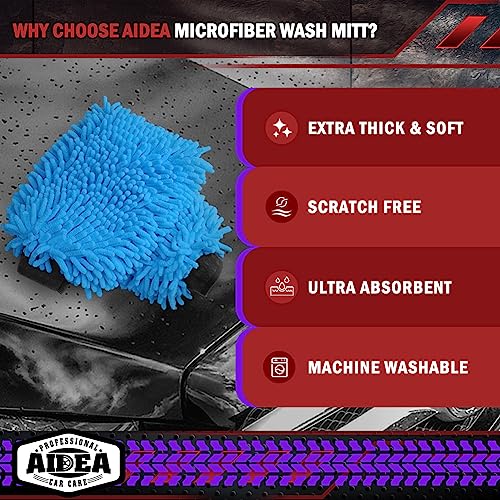 AIDEA Car Wash Mitt Microfiber, 2PK, Car Wash Brush, Blue, 8''X12'' - color: Blue, size: 2PK-8''X12''