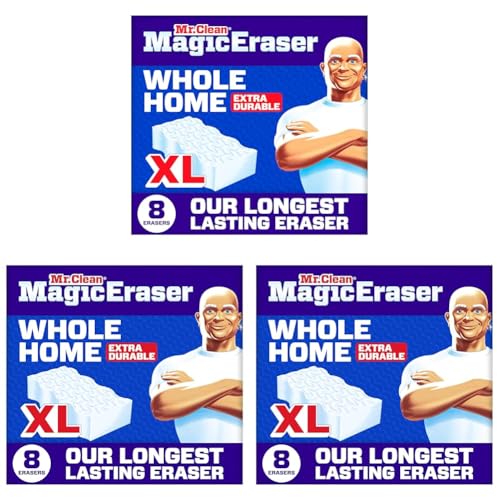 Mr. Clean Magic Eraser Sponge, All Purpose Cleaner, Long Lasting Cleaning Scrubber, Wall, Sneaker, Oven, Kitchen, Bathroom, Shower Cleaner, Cleaning Supplies, Whole Home Extra Durable XL, 8ct - size: 8 Count (Pack of 3)