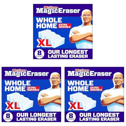 Mr. Clean Magic Eraser Sponge, All Purpose Cleaner, Long Lasting Cleaning Scrubber, Wall, Sneaker, Oven, Kitchen, Bathroom, Shower Cleaner, Cleaning Supplies, Whole Home Extra Durable XL, 8ct - size: 8 Count (Pack of 3)