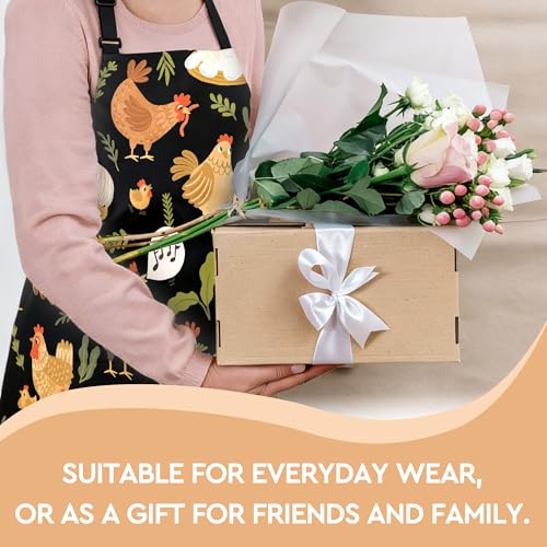 Adjustable Baking Aprons for Women - Cooking Aprons for Women with Pockets, Perfect for Baking Cooking Gradening - color: Chicken Black