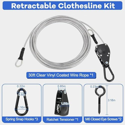 TooTaci Outdoor Clothesline Kit, 30ft 3/16" PVC Coated Clothesline Cable