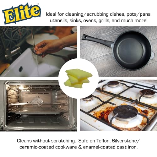 Elite All Purpose Cleaning Pad, 12 Pads (4x3pack), Non Scratch, Dish Sponge, Scrubber, Sponges for Kitchen and Household Use, Made in USA