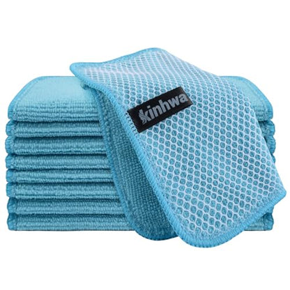 KinHwa Dish Cloths for Washing Dishes with Scrub Side, Microfiber Dish Rags - color: Blue, size: 7inchx7inch