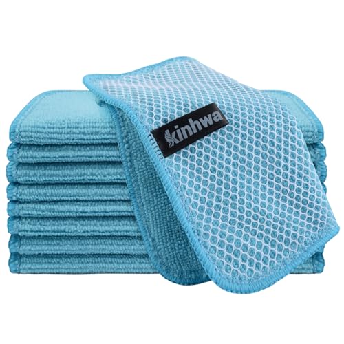 KinHwa Dish Cloths for Washing Dishes with Scrub Side, Microfiber Dish Rags - color: Blue, size: 7inchx7inch
