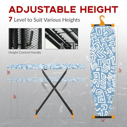 Large Full Size Ironing Board 54x14, RAINHOL Blue Iron Table - color: Blue, size: 54"L x 14"W