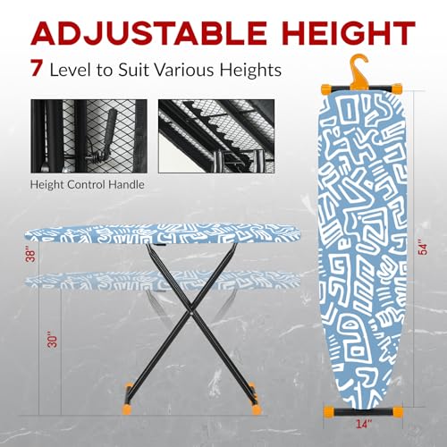 Large Full Size Ironing Board 54x14, RAINHOL Blue Iron Table - color: Blue, size: 54"L x 14"W