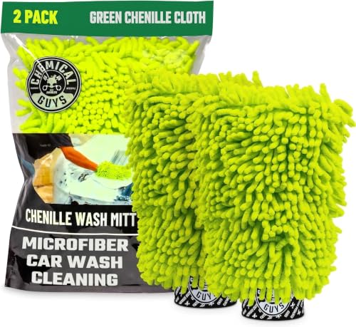 Chemical Guys MIC493 Chenille Premium Scratch-Free Microfiber Wash Mitt, Lime Green, 9.6" x 2.3" x 7" (Pack of 2) - size: Regular (Pack of 2)