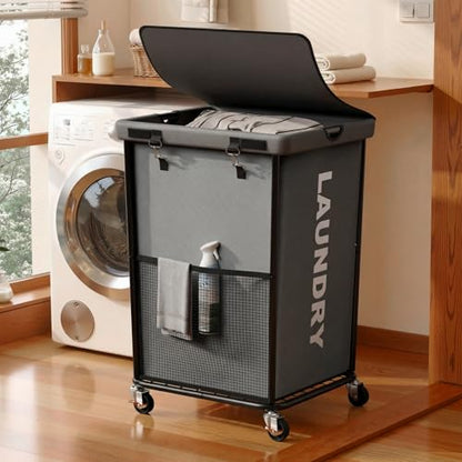 Laundry Hamper with Wheels and Lid, 150L Large Rolling Laundry Basket Gray - color: Grey, size: 150L