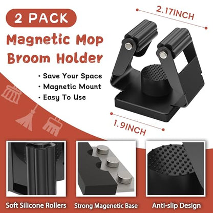 Magnetic Broom Holder,2 Pack Strong Magnetic Mount Broom and Mop Holder for Cleaning Tools,Power Non-Slip Magnetic Tool Holder Broom Hooks for Apartment RV Accessories Camper Garage Kitchen - style: 2 Magnetic Square Mop Holder