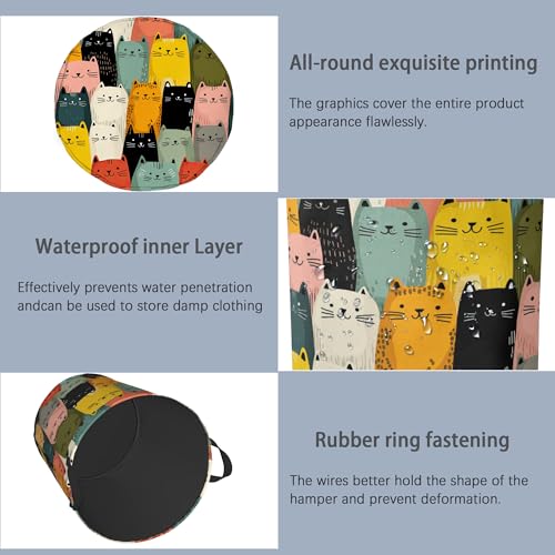 Cute Cat Laundry Basket,Foldable with Handles Tote Bag Oxford Cloth for Bathroom Bedroom Dirty Clothes Storage Bucket 16" x 20.8" - color: Cute Cat