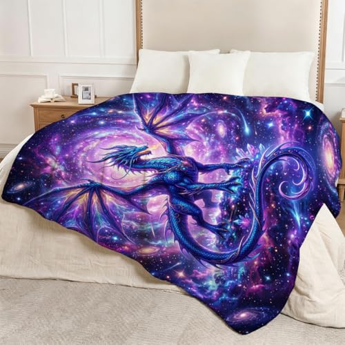 Cosmic Galaxy Dragon Blanket, Soft Flannel Fleece Throw 50" x 60" - color: Cosmic Galaxy Dragon, size: 50"x60"