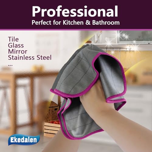 Ekedalen Microfiber Cleaning Cloth Lint Free Glass Polish, Purple-Dark Grey - color: Purple-dark Grey