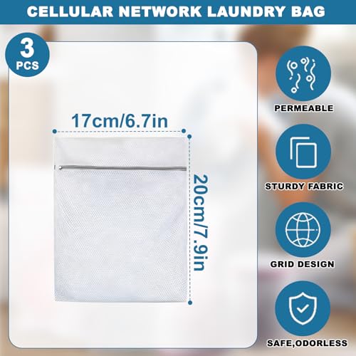 3PCS Mesh Laundry Bags, Protective Washing Bags with Zipper, Delicates Anti Tangle Anti Pilling Travel Storage, White, 6.63×7.8 in - size: 6.63×7.8 in