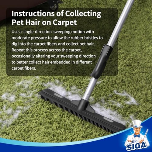 MR.SIGA Pet Hair Removal Rubber Broom with Built in Squeegee - size: 12.6*2.1*62 in