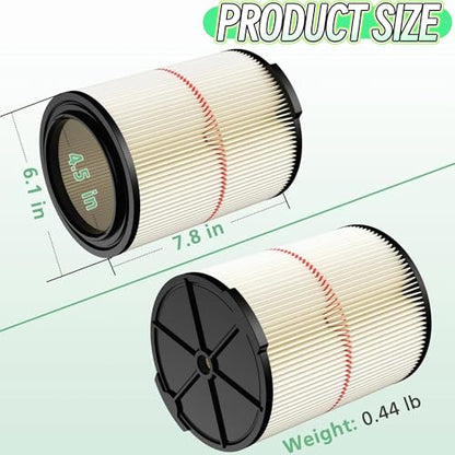 2 Pack Replacement Cartridge Filter Compatible with Craftsman 17816 9-17816 Wet Dry Vac fit 5/6/8/12/16/32 Gallon & Larger Vacuum Cleaner - size: 2 pack