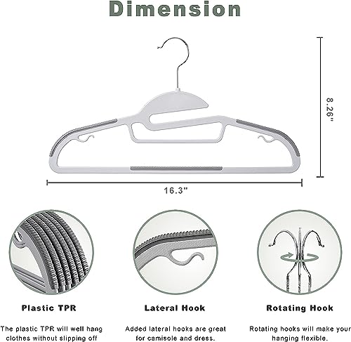 BAGAIL Plastic Hangers 50 Pack with Non-Slip Design,0.2 Inches Thick, 360°Swivel Hook Space Saving Organizer for Bedroom Closet,Shirts,Pants(Grey- S Shaped) - color: Gray