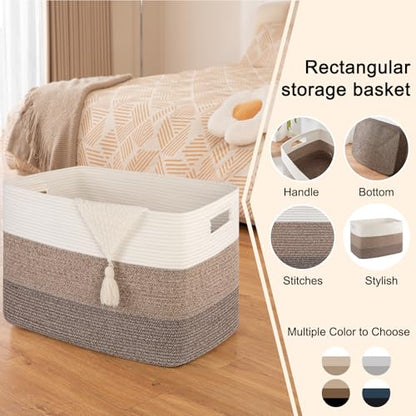 OIAHOMY Blanket Basket Laundry Basket Dog Toy Basket 108L Dark Brown - color: Gradient Dark Brown, size: 25”x16”x16”