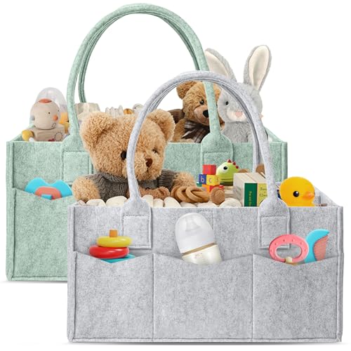 HIPHOP PANDA 2-Pack Diaper Caddy Organizer - Nursery Storage Bin & Car Organizer for Diapers, Wipes, and Baby Essentials - Dual-Color Solid Set (Grey/Green), Regular Size - color: Grey and Green, size: Regular