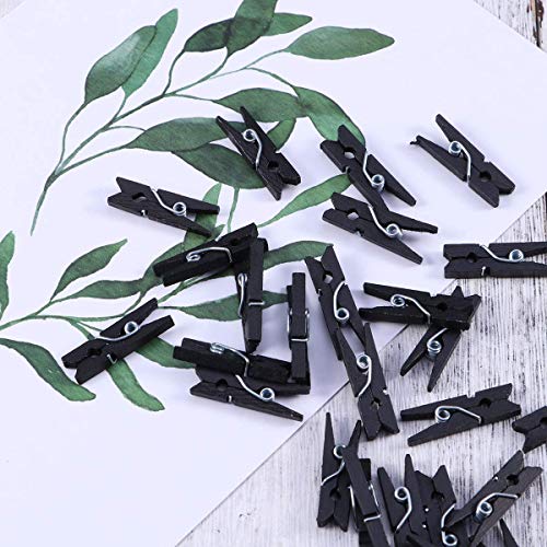 Wooden Clothes Pins, 100pcs 1.3Inch (3.5cm) Black Small Wooden Chip Clips with 33 Feet Jute Twine for Bag Clips Clothespin Bag Clothes Pin Heavy Duty Outdoor(Black) - color: Black