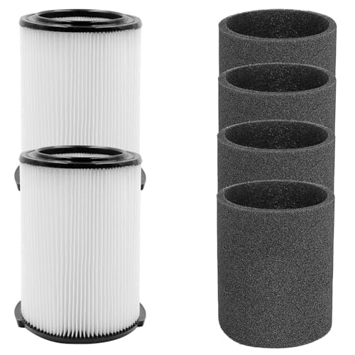 VF4000 Replacement Filters for Ridgid Shop Vac 72947 Wet/Dry Vacs - color: White VF4000, size: M 2 Pcs Filters & 4 Pcs Foam Sleeves