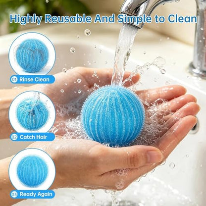 12 Pack Reusable Pet Hair Remover Laundry Balls, Safe for Washer & Dryer, Anti-Tangle Lint Catcher Balls for Dog Cat Hair, Clothes Bedding Blankets, Blue