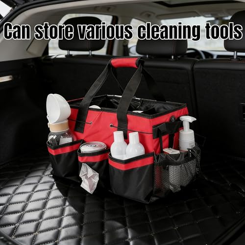 Tool Organizer Tote Bag, Pink and Black, Large Capacity with Adjustable Compartments, Portable Cleaning Storage Caddy, 14.96x10.63x9.06 Inches (Red) - color: Red