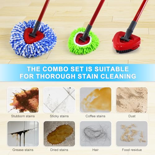 Mop Head Replacement for O Cedar, Spin Mop Replacement Head for Ocedar RinseClean 2 Tank System, Mop Heads Includeds 3 Mop Replacement Heads, 2 Upgrade Spin Scrub Brush, 1 Base & 1 Chenille Pad - size: for Ocedar 2 Tank