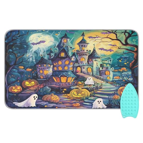 Cute Cartoon Halloween Bat Castle Ghost Pumpkin Ironing Mat Thickened Ironing Blanket Travel Portable Double-Side Using Ironing Pad Travel Isolate Heat Pad Cover for Washer Dryer Table Top Coun - color: Cute Cartoon Halloween Bat Castle Ghost Pumpkin