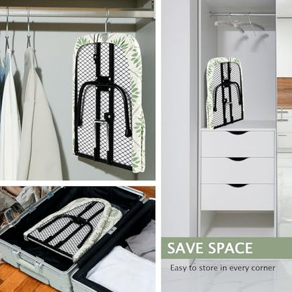 SheeChung Small Ironing Board 12"x32",Mini Ironing Board with Metal Mesh - style: Bohemian Leaves-32"x12"