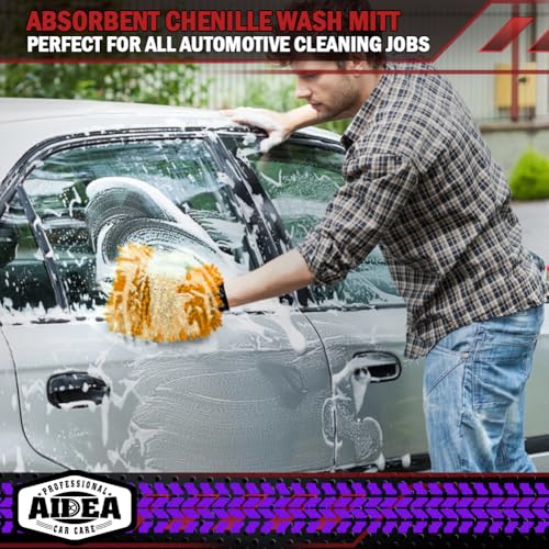 AIDEA Car Wash Mitt Microfiber, 2PK, Car Wash Brush, 7.12''X10.14'' - color: Orange, size: 2PK-7.12''X10.14''