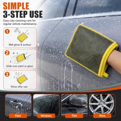 Clay Mitt for Car Detailing, No Scratch Reusable Magic Clay Bar Glove, Microfiber Auto Cleaning Supplies for Removing Debris from Paint, Glass, Wheels, Windshield(Yellow) - color: Yellow