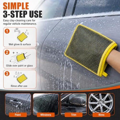 Clay Mitt for Car Detailing, No Scratch Reusable Magic Clay Bar Glove, Microfiber Auto Cleaning Supplies for Removing Debris from Paint, Glass, Wheels, Windshield(Yellow) - color: Yellow