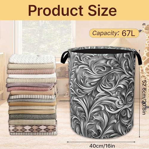 Black Vines Laundry Basket Collapsible with Handles,Silver Foil Waterproof Oxford Cloth Hamper,16 x 20.8 Inch Storage Organizer for Bathroom Bedroom Dorm - color: Black Vines,Silver Foil